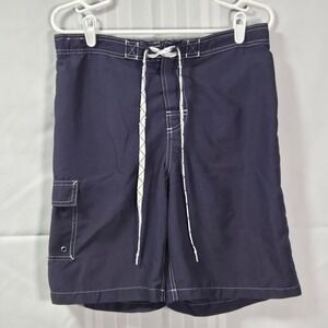 Merona Board Shorts Men M Navy Blue Cargo Swim Trunks Mesh Lined Contrast Stitch